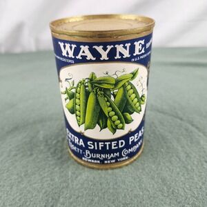 Antique Wayne Brand 11 Oz Extra Sifted Peas Can Established 1863